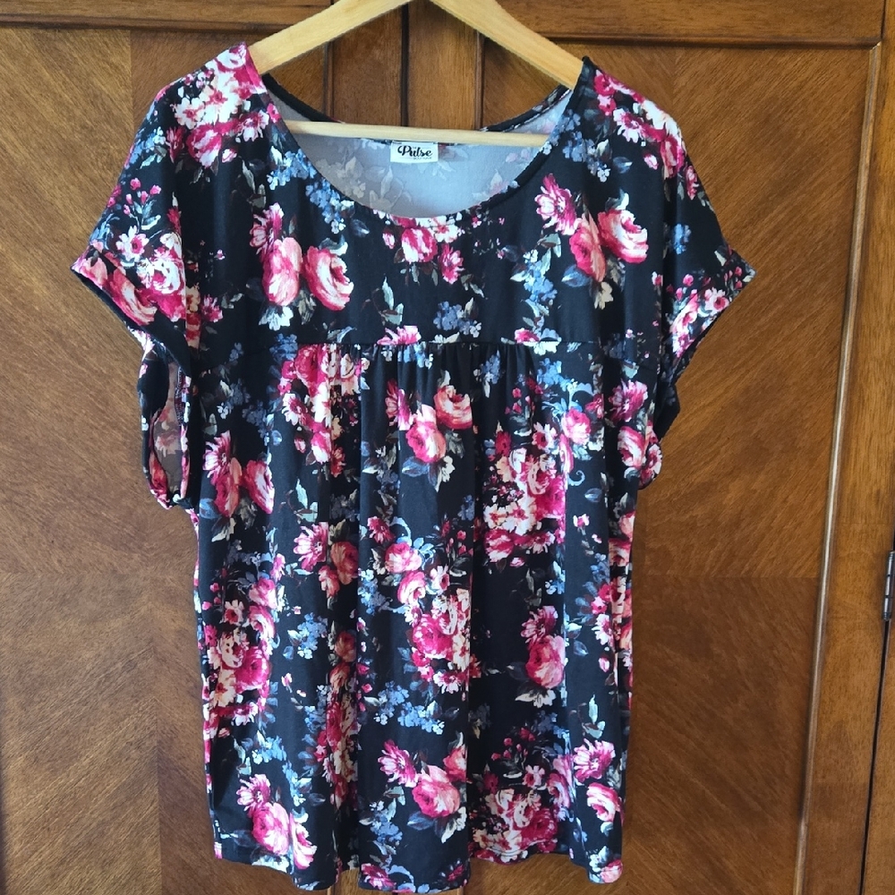 Pulse Black and Pink Floral Blouse